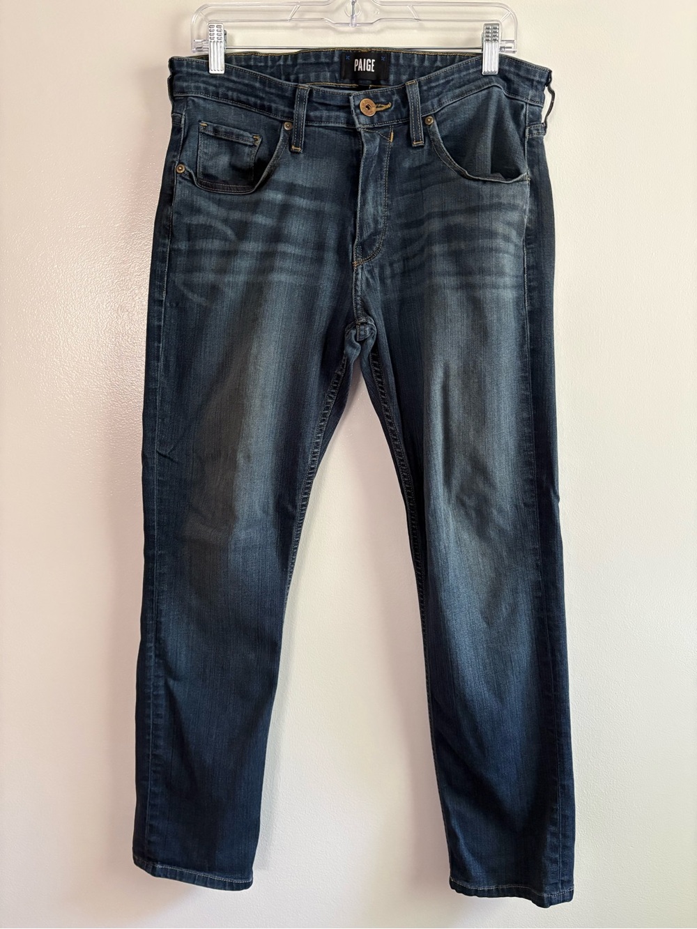 PAIGE Federal Slim Straight Jeans Dark Wash Whiskered Stretch Men’s Size 32